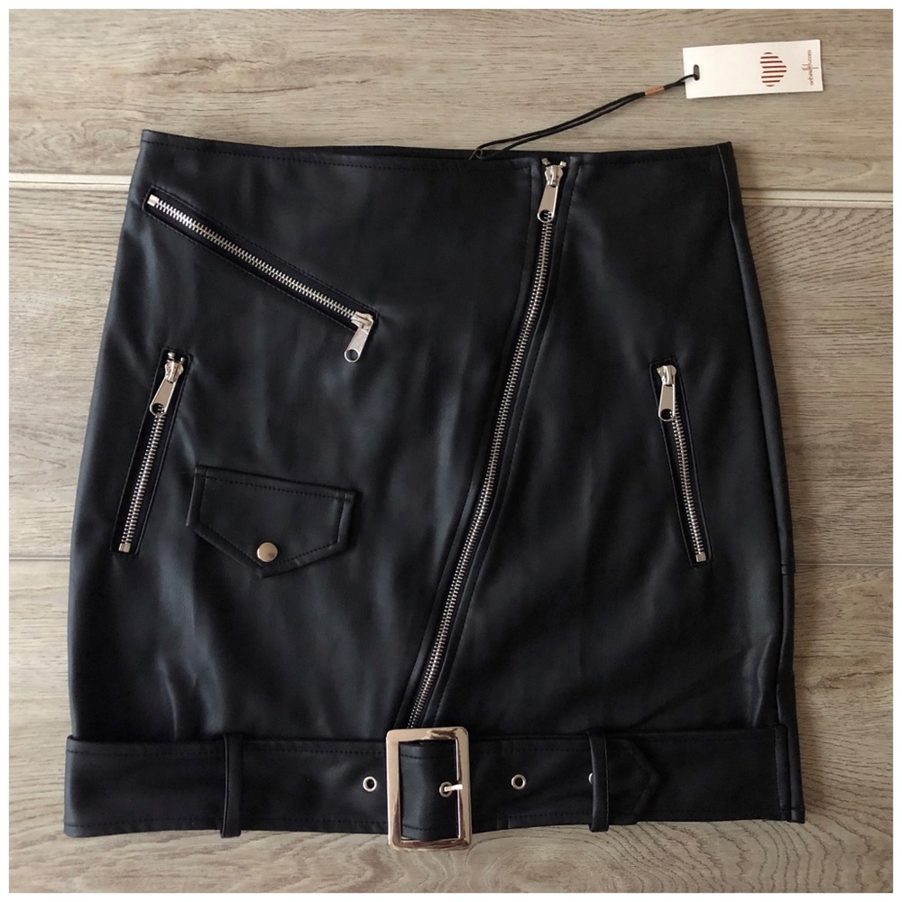 NWT Faux Black Leather High Waist Mini Skirt